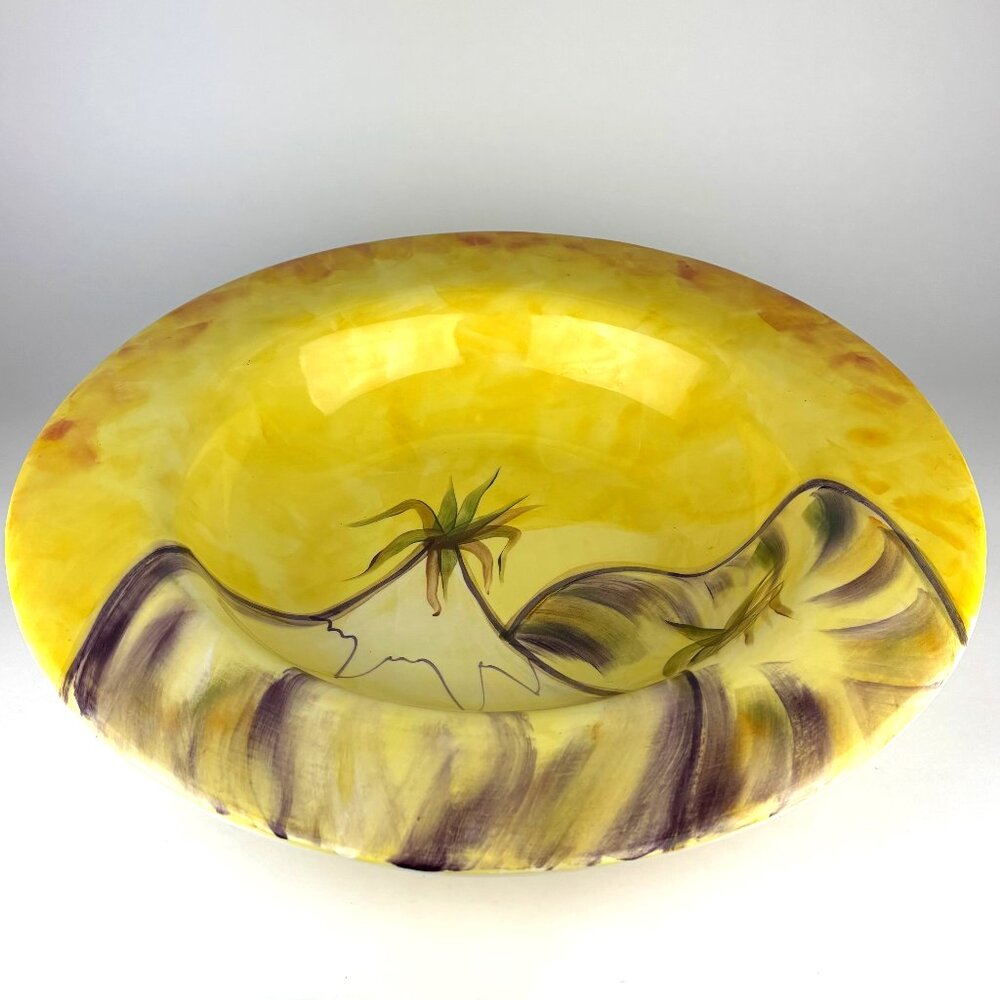 Large 16" Italian Pottery Barn Sappelle Yellow Bowl - Hand-Painted Eggplant